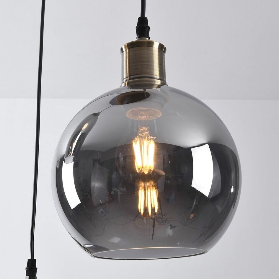 Lampa wisząca 3 światła, szkło przydymione z efektem lustra, gładkie szkło - Verona