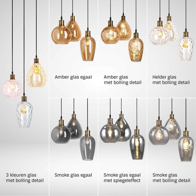 Lampa wisząca 3 światła, szkło przydymione z efektem lustra, gładkie szkło - Verona