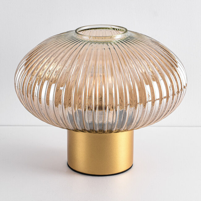 Retro lampa stołowa ze szkłem bursztynowym - Indah