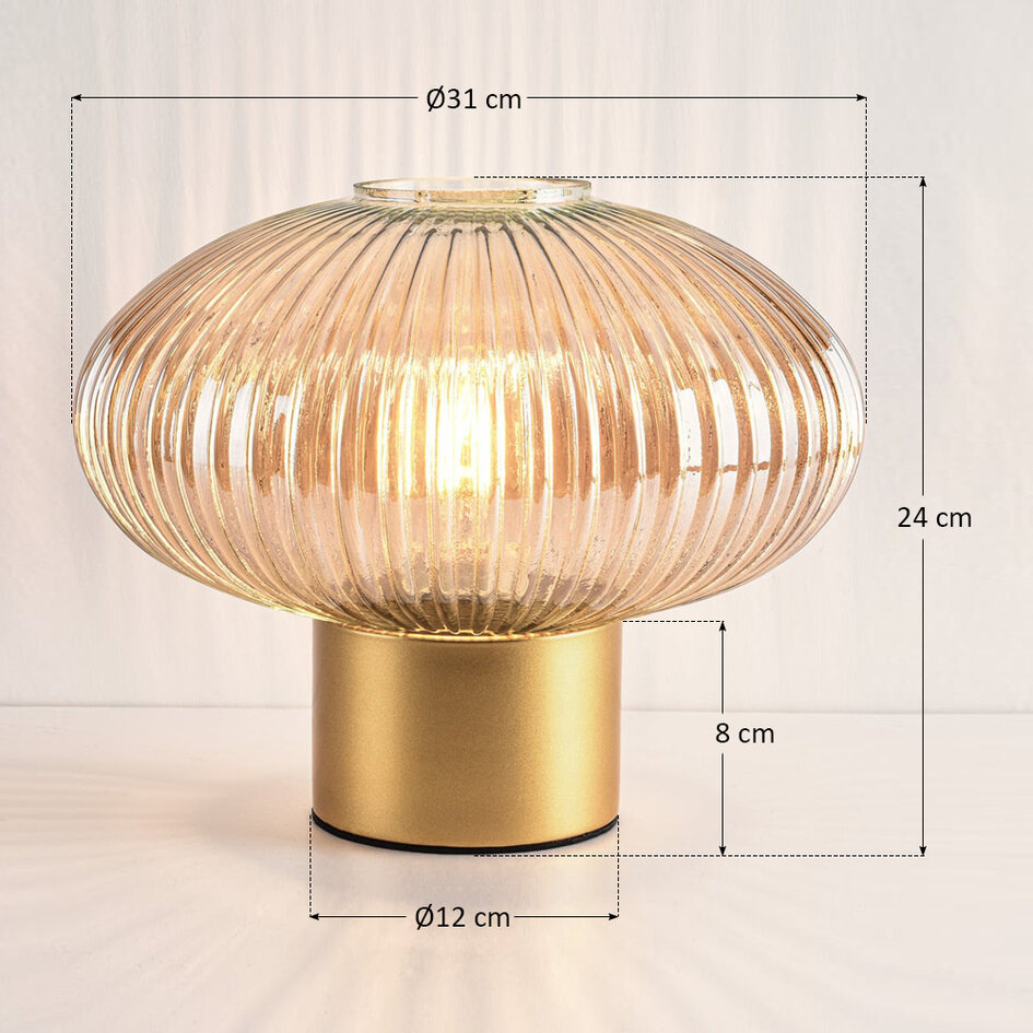 Retro lampa stołowa ze szkłem bursztynowym - Indah
