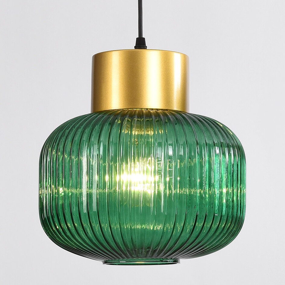 Lampa wisząca 3 światła z zielonym szkłem - Inya