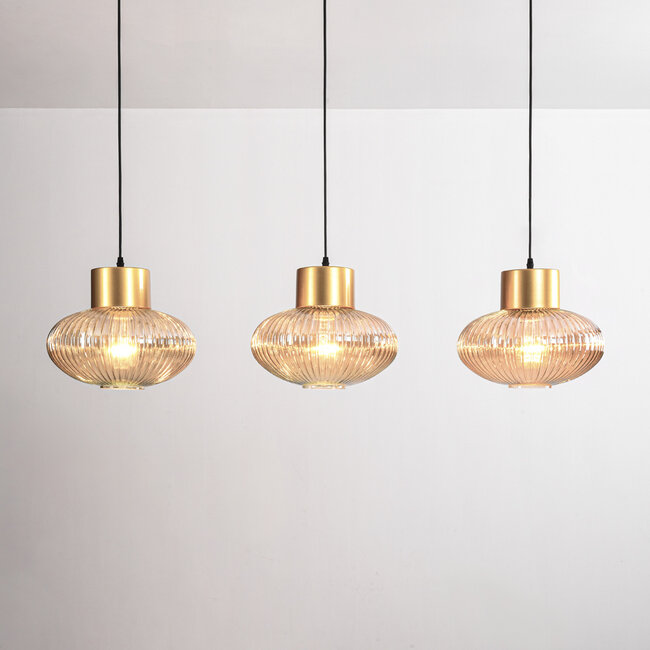 Lampa wisząca 3 światła ze szkłem bursztynowym - Imara
