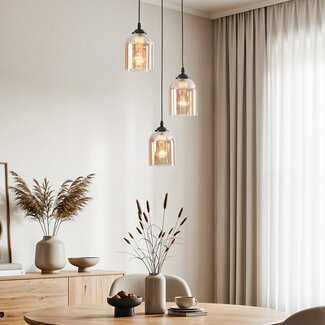Lampa wisząca 3 światła ze szkłem bursztynowym - Kensi