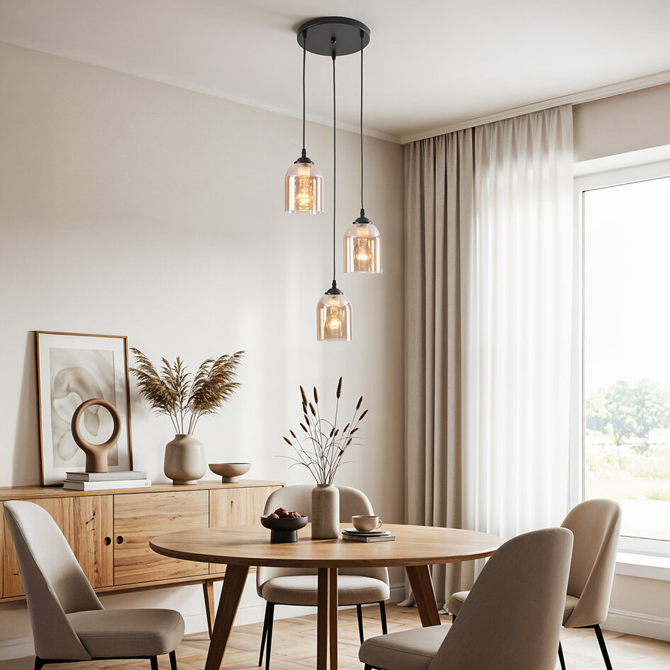 Lampa wisząca 3 światła ze szkłem bursztynowym - Kensi