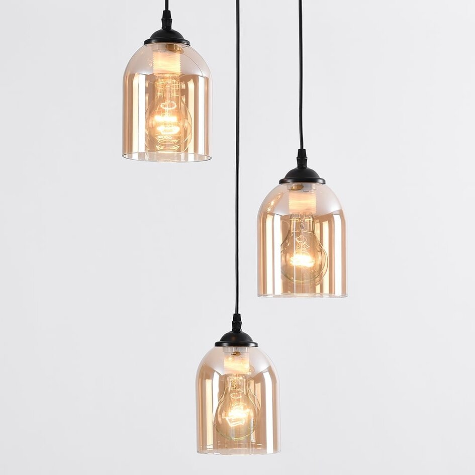 Lampa wisząca 3 światła ze szkłem bursztynowym - Kensi