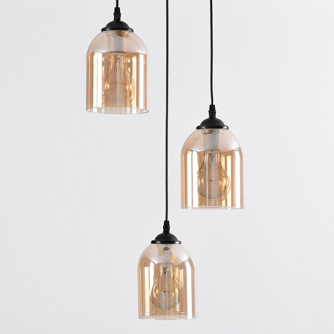Lampa wisząca 3 światła ze szkłem bursztynowym - Kensi