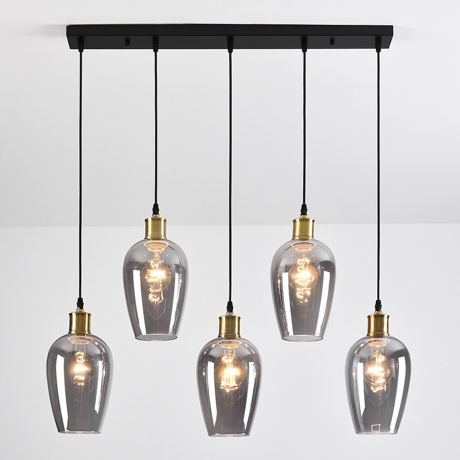 Lampa wisząca 5 światła Valerie z przydymionym szkłem
