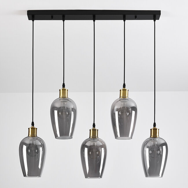 Lampa wisząca 5 światła Valerie z przydymionym szkłem