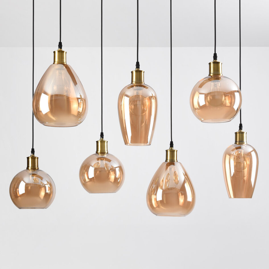 Lampa wisząca 7-światło ze szkłem bursztynowym - Vivienne