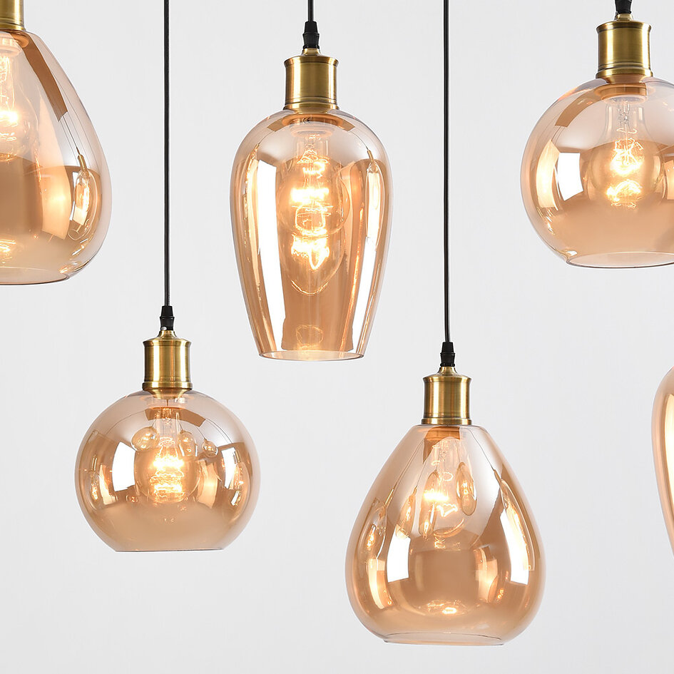 Lampa wisząca 7-światło ze szkłem bursztynowym - Vivienne