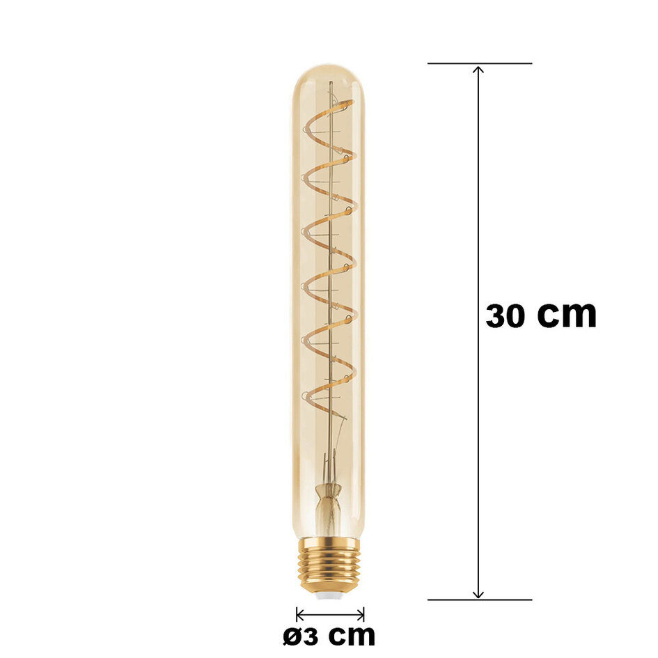 E27 ściemnialna podłużna żarówka bursztynowa z żarnikiem spiralnym 30 cm, 4W, 1600K