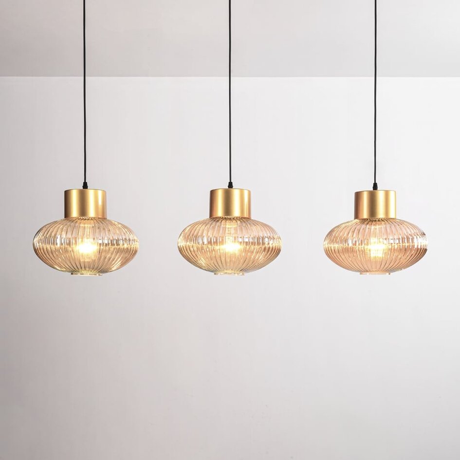 Lampa wisząca 3 światła ze szkłem bursztynowym - Imara