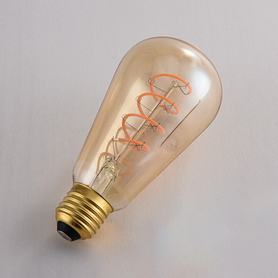 4W lampa filamentowa z pionową spiralą, 1800K, szkło bursztynowe, Ø60 - ściemnialne