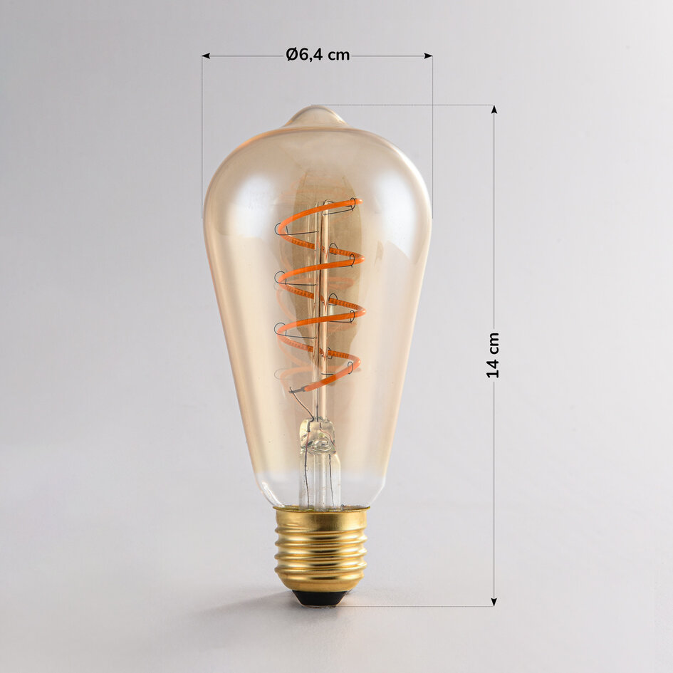 4W lampa filamentowa z pionową spiralą, 1800K, szkło bursztynowe, Ø60 - ściemnialne