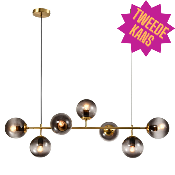 Druga szansa: Designerska lampa wisząca Hepta, złota rama ze szkłem dymionym