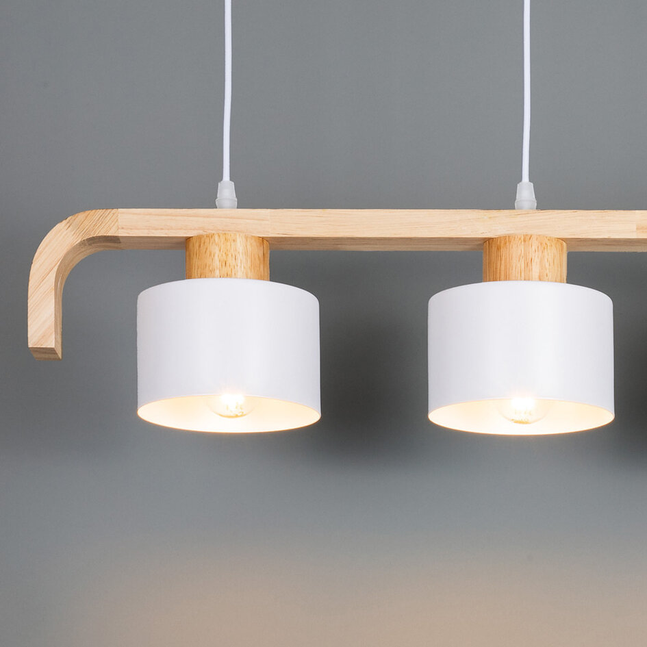 Lampa wisząca 3 światła z drewnem i bielą - Rosie