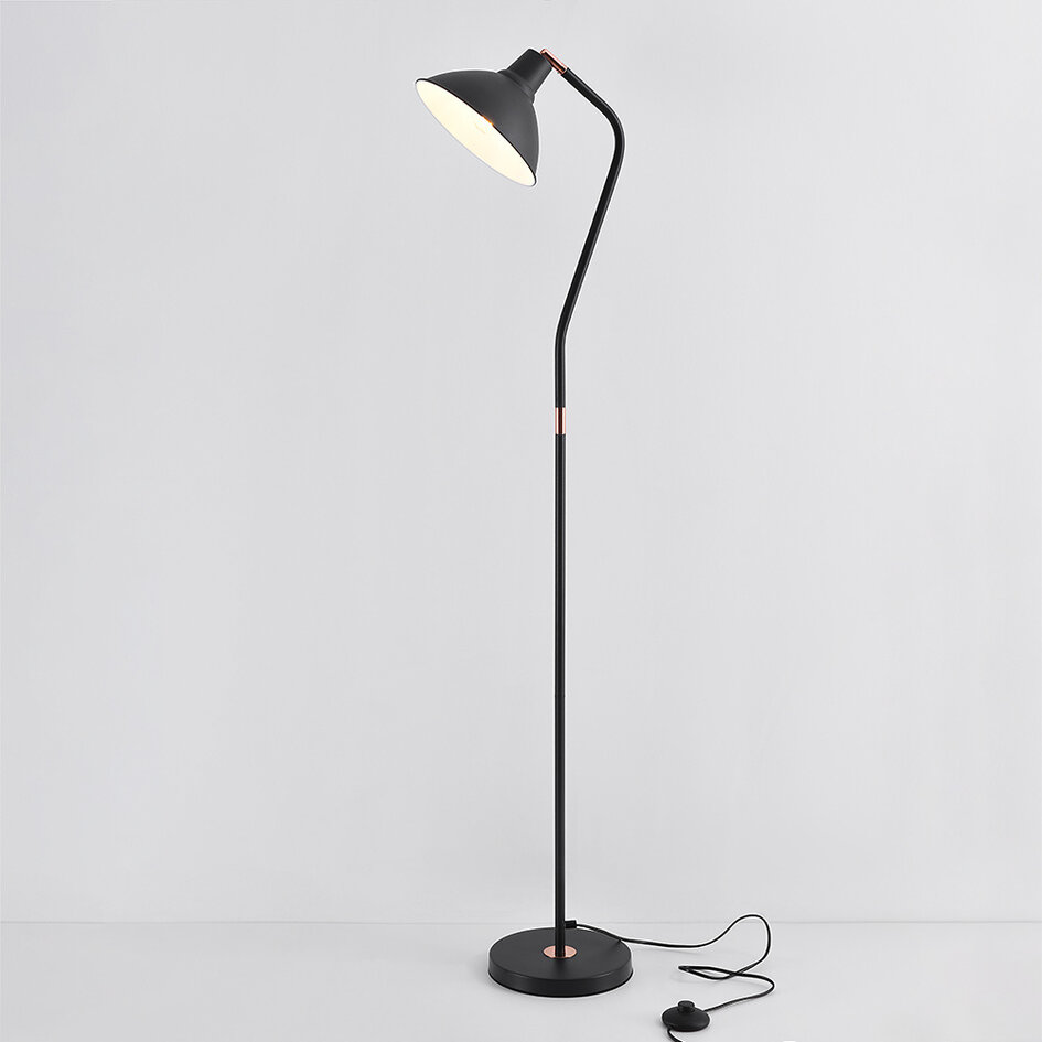 Lampa podłogowa czarna z uchylnym kloszem - Freddie