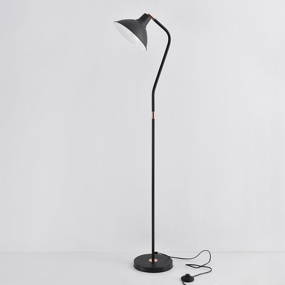 Lampa podłogowa czarna z uchylnym kloszem - Freddie