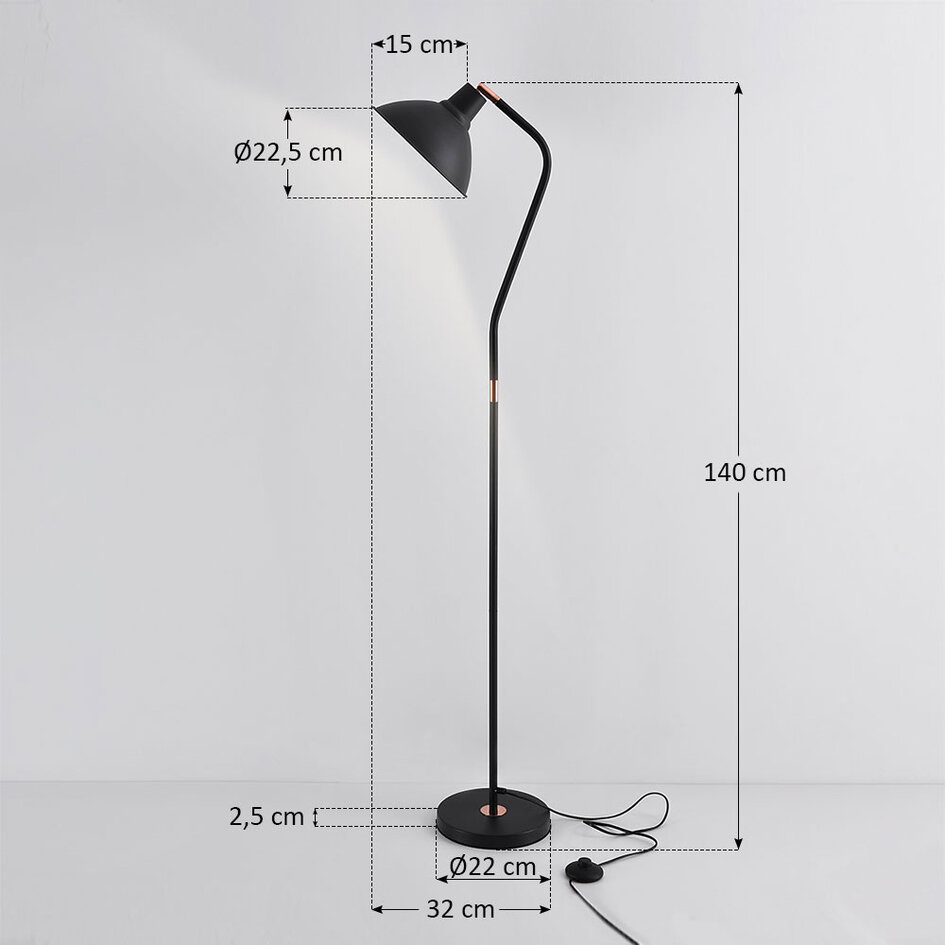 Lampa podłogowa czarna z uchylnym kloszem - Freddie