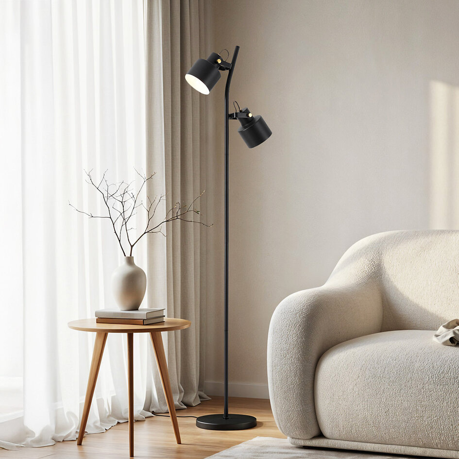 2 światła lampa stojąca z uchylnymi reflektorami czarna - William