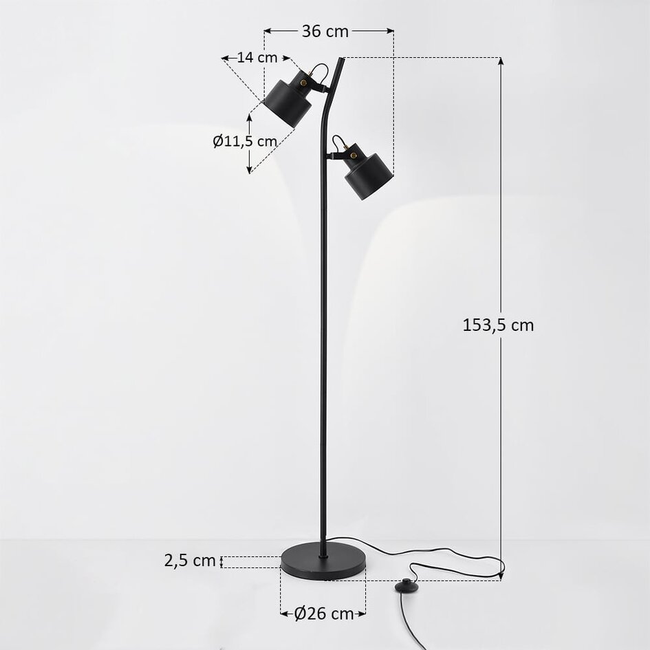 2 światła lampa stojąca z uchylnymi reflektorami czarna - William