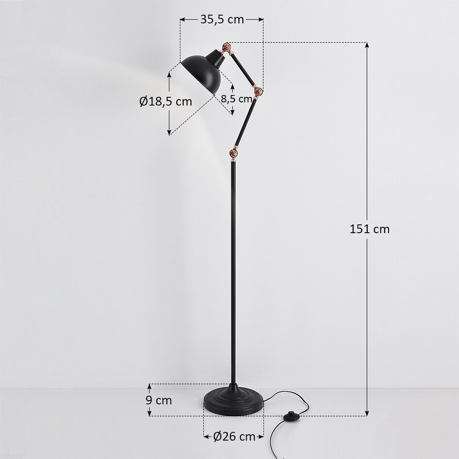 Uchylna lampa podłogowa Kyle - czarna