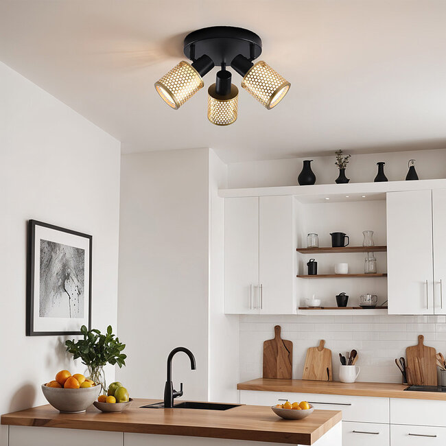 Designerska lampa sufitowa czarno-złota, 3 światła - Gull