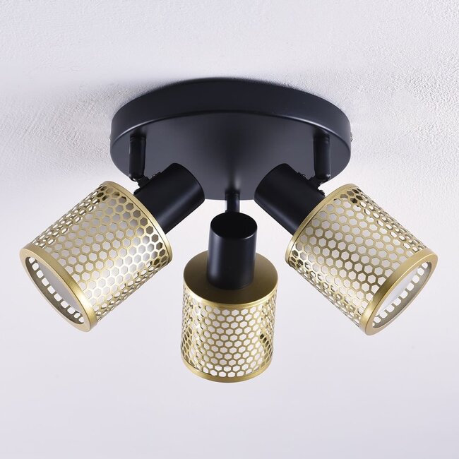 Designerska lampa sufitowa czarno-złota, 3 światła - Gull