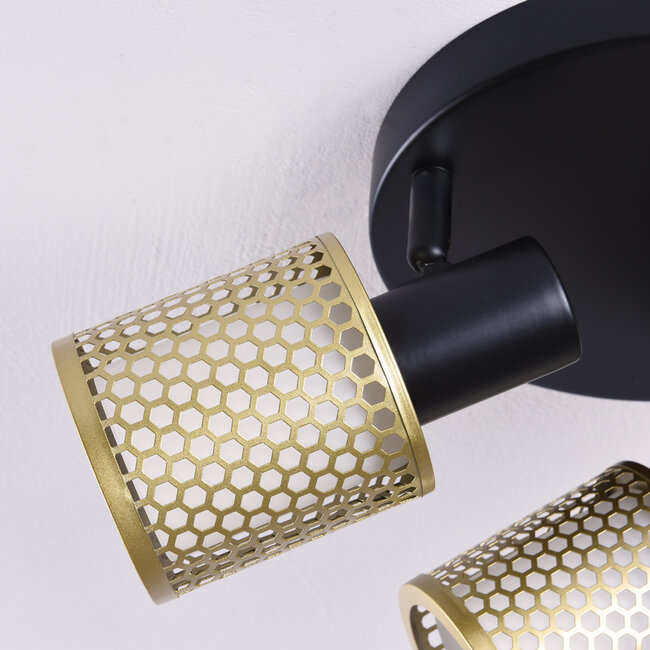 Designerska lampa sufitowa czarno-złota, 3 światła - Gull