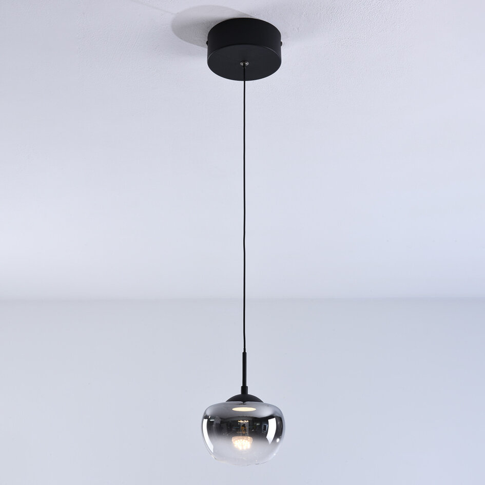 Lampa wisząca Florine ze szkła dymionego z przejściem kolorów i 3-stopniowo ściemnialnymi LED-ami