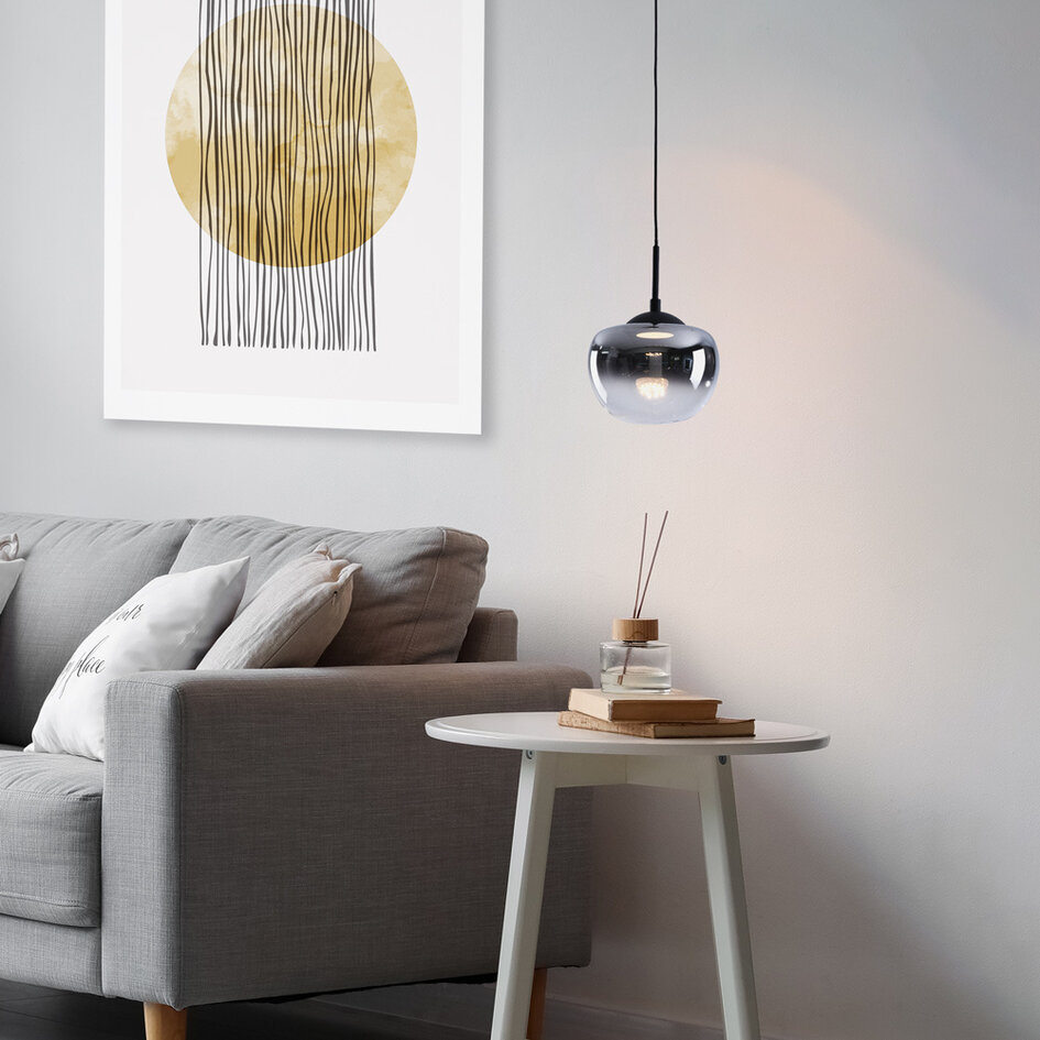 Lampa wisząca Florine ze szkła dymionego z przejściem kolorów i 3-stopniowo ściemnialnymi LED-ami