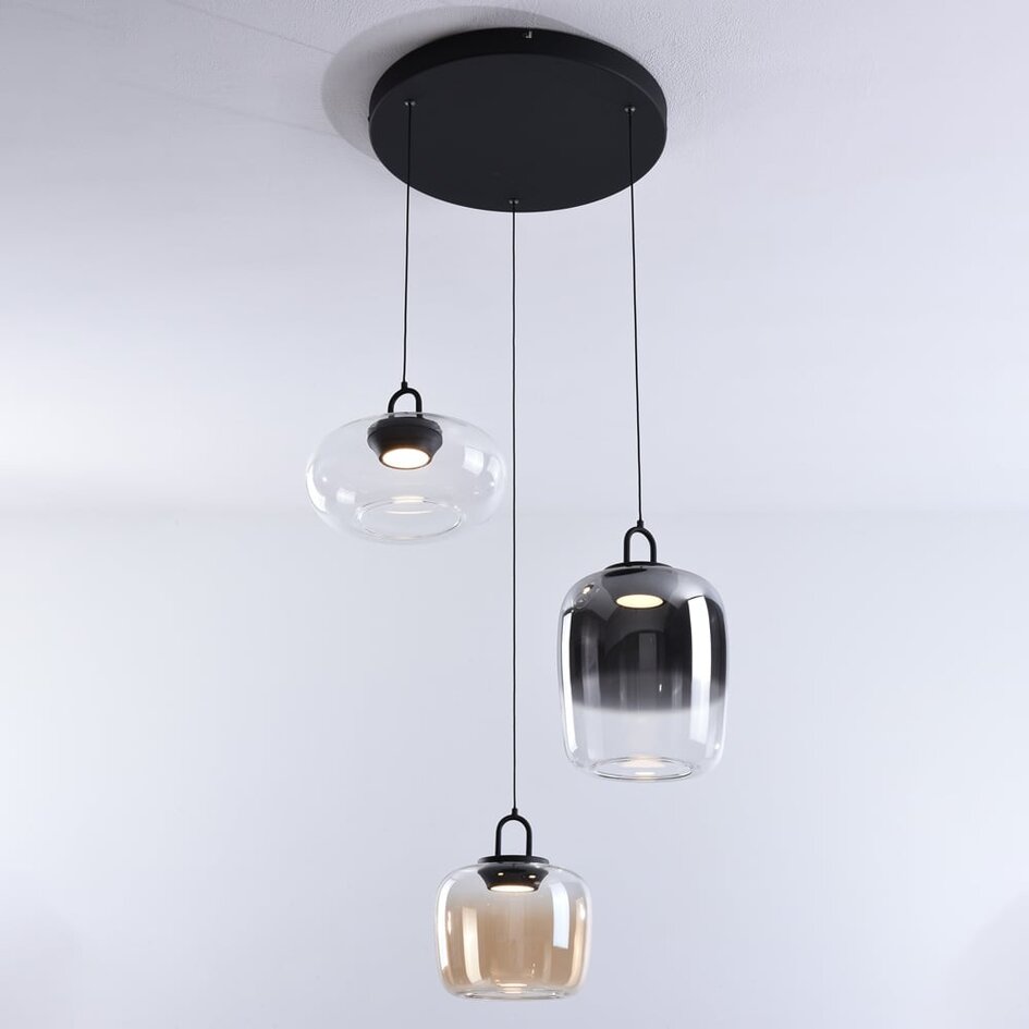 Lampa wisząca Art Deco 3-stopniowo ściemnialne i różne kolory szkła - Ceylin