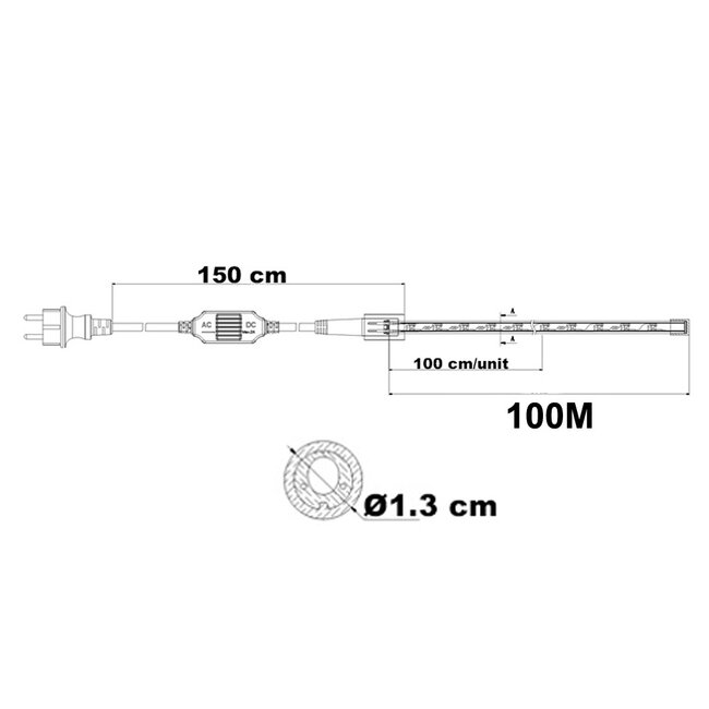 Okrągła taśma LED 13 mm | 100 metrów z 3000 diodami LED | 2700K