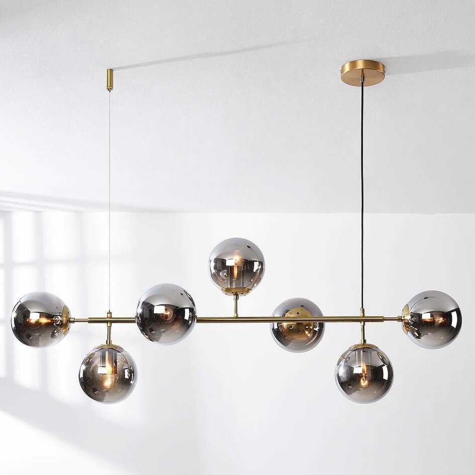 Design lampa wisząca Hepta z przydymionymi szklanymi kulami