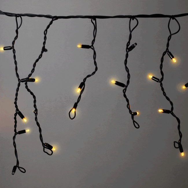 Lampki sople modułowe | od 3 metrów | 114 diod LED | ciepła biel z efektem migotania | guma