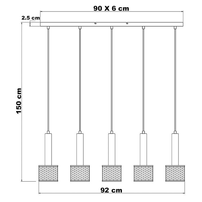Czarne industrialne lampy wiszące, 5 światła - Fosco