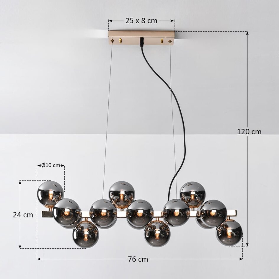 Luksusowa lampa wisząca 16-światło przydymione szkło z efektem lustra - Sunita