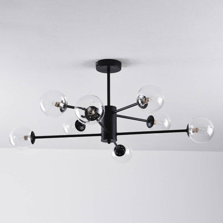 Design czarna lampa sufitowa z przezroczystym szkłem - 8-światło Idaho