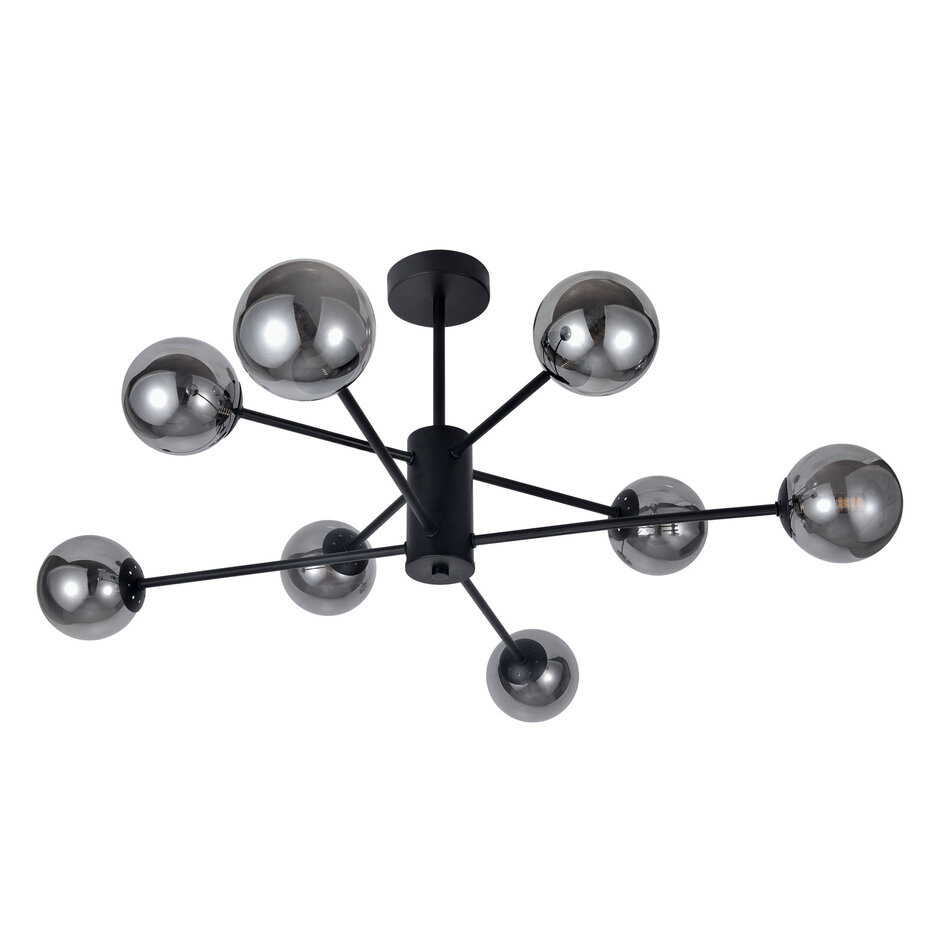 Design czarna lampa sufitowa ze szkłem dymionym - 8-światło Idaho