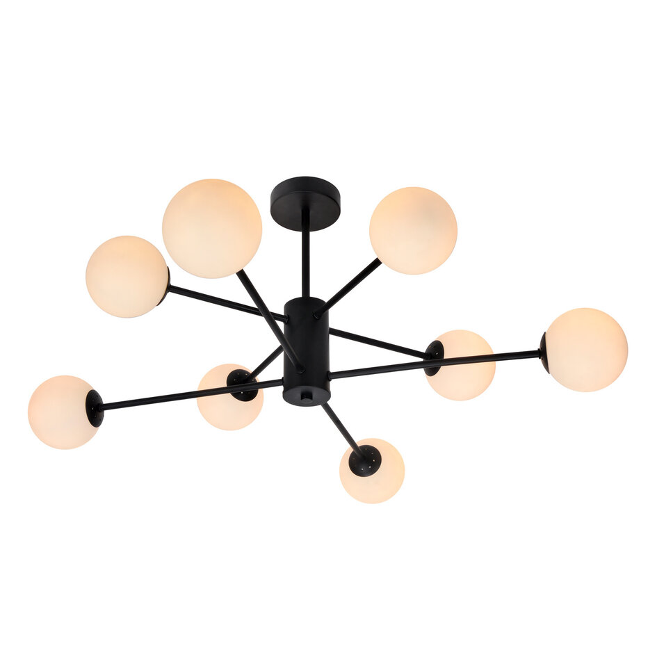 Design czarna lampa sufitowa z mlecznobiałym szkłem - 8-światło Idaho