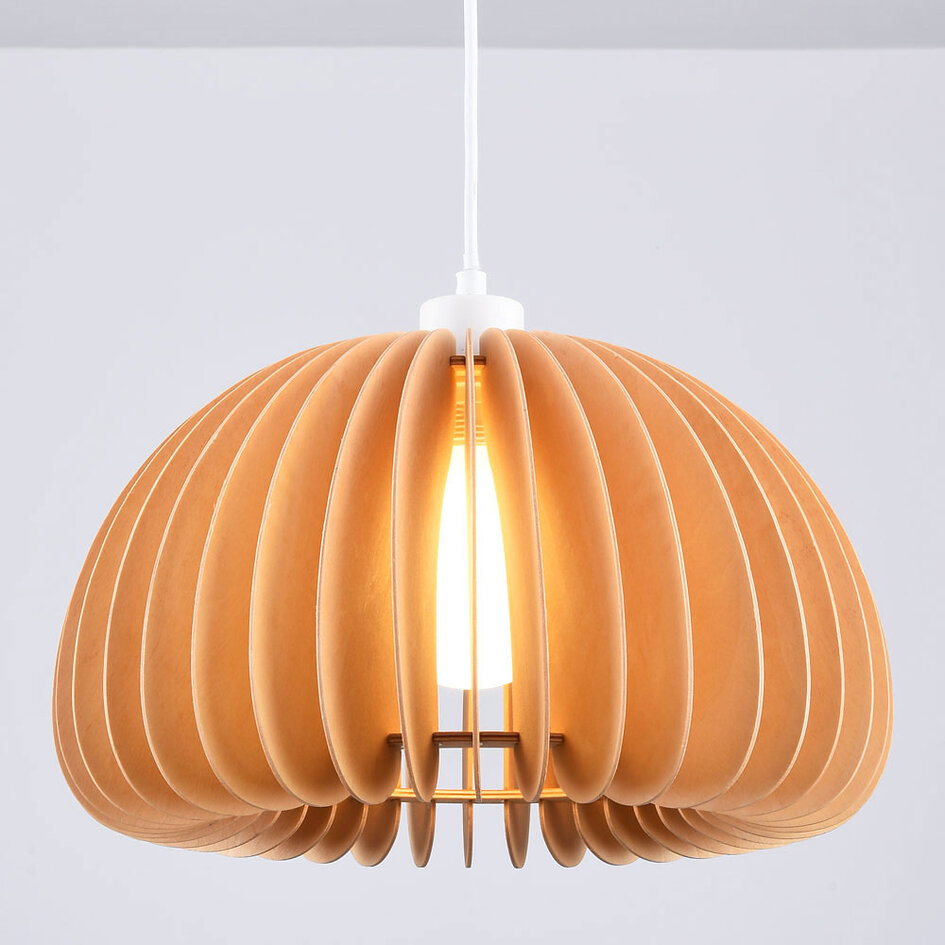 Okrągła drewniana lampa wisząca Ikoma