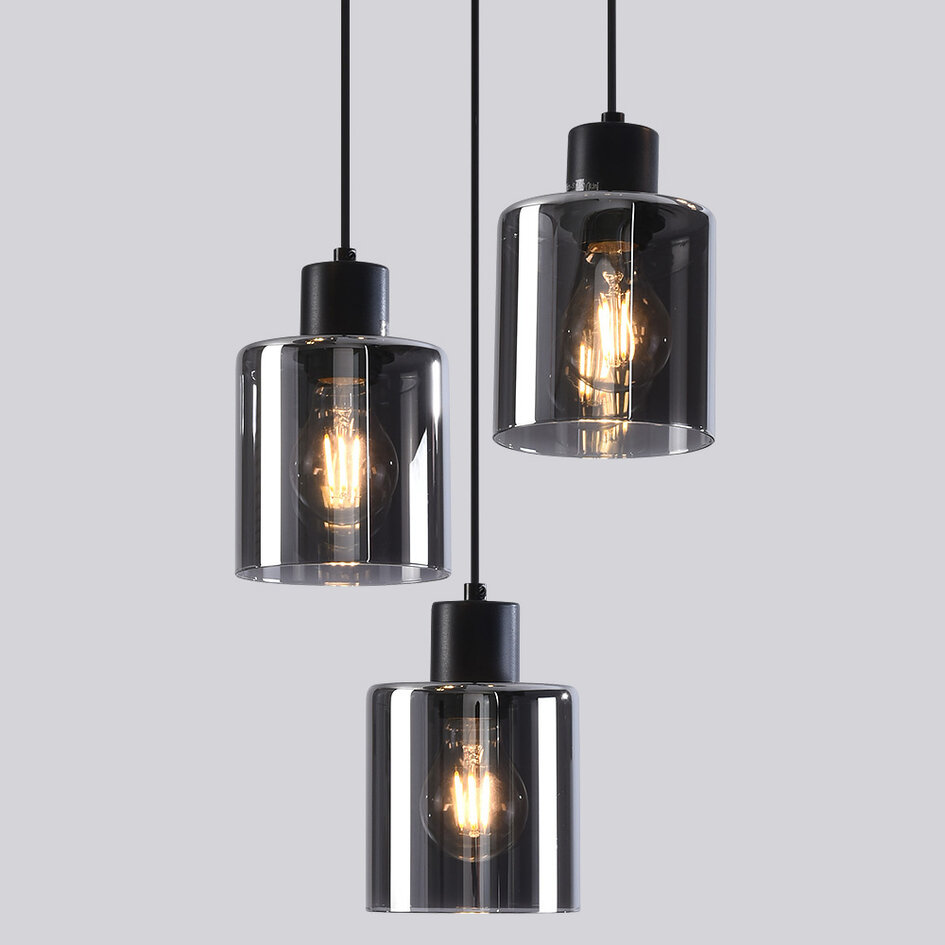 Design lampa wisząca Pella, 3 światła - przydymione szkło
