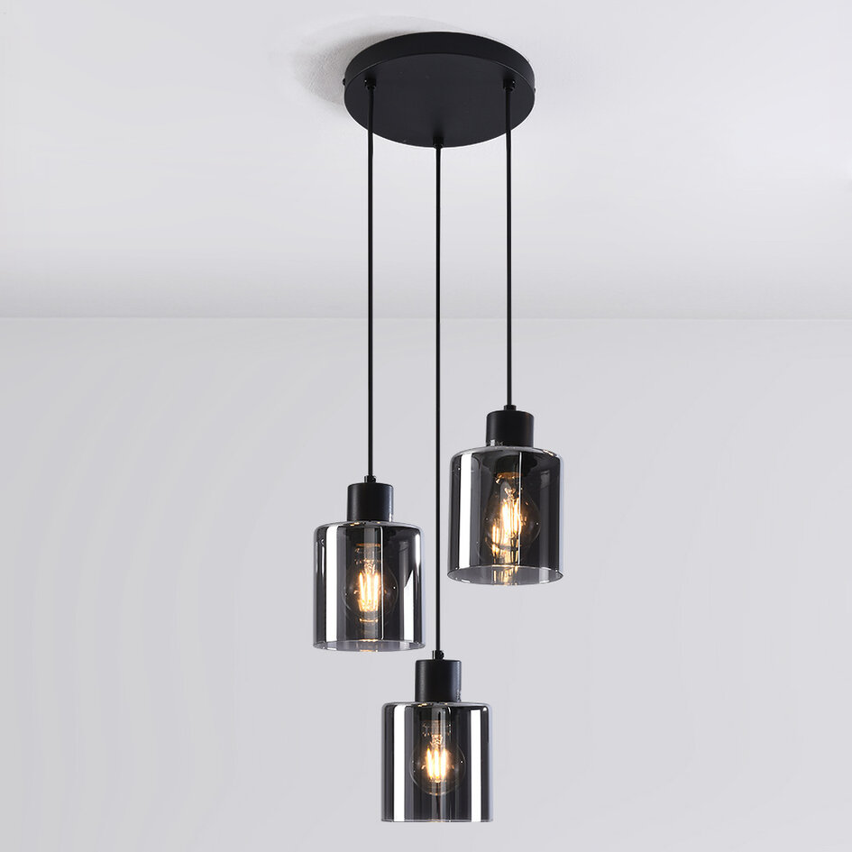 Design lampa wisząca Pella, 3 światła - przydymione szkło