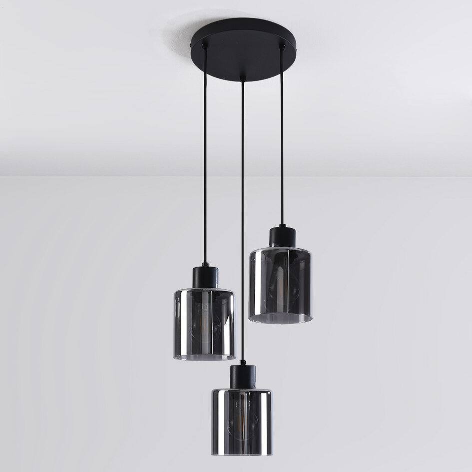 Design lampa wisząca Pella, 3 światła - przydymione szkło