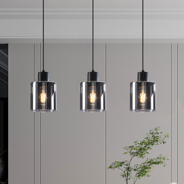 Czarna lampa wisząca Palaio ze szkłem dymionym, 3 światła