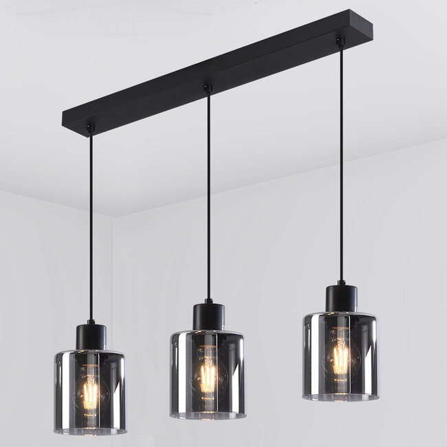 Czarna lampa wisząca Palaio ze szkłem dymionym, 3 światła