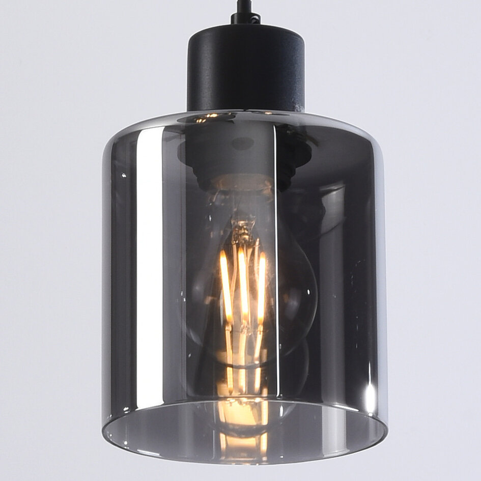 Czarna lampa wisząca Palaio ze szkłem dymionym, 3 światła