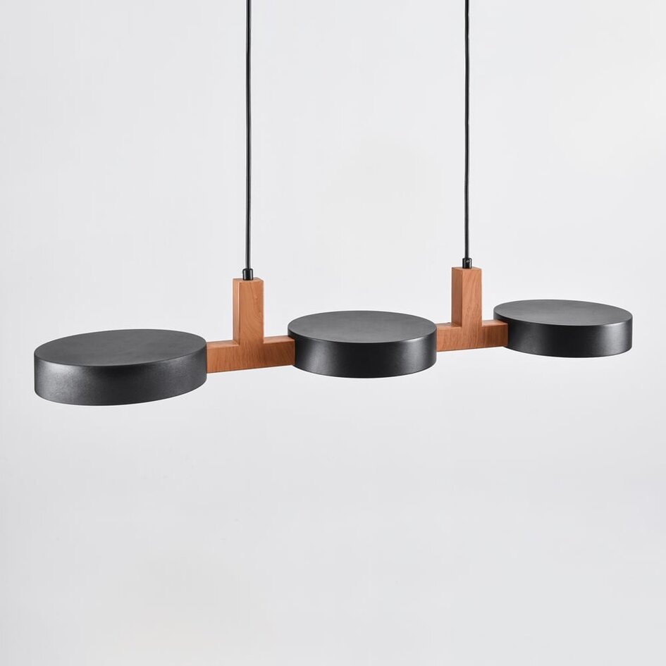 Designowa lampa wisząca z wbudowanym źródłem LED, czarna z drewnem – Aristo