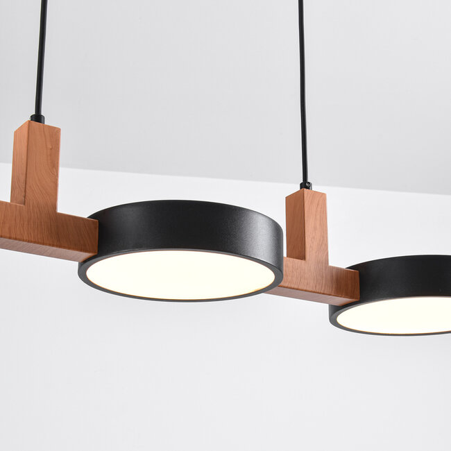 Designowa lampa wisząca z wbudowanym źródłem LED, czarna z drewnem – Aristo