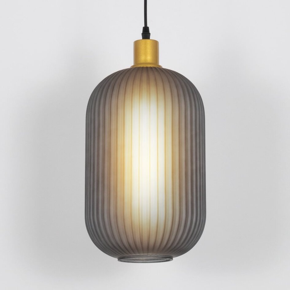 Retro lampa wisząca z żebrowanego szarego szkła - Doran